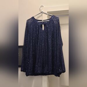 Elegant Midnight Blue Sequin Blouse